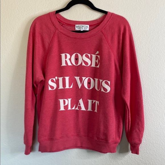 Wildfox Red Graphic crewneck Sweatshirt Rose Sil vous plait small - Picture 2 of 5